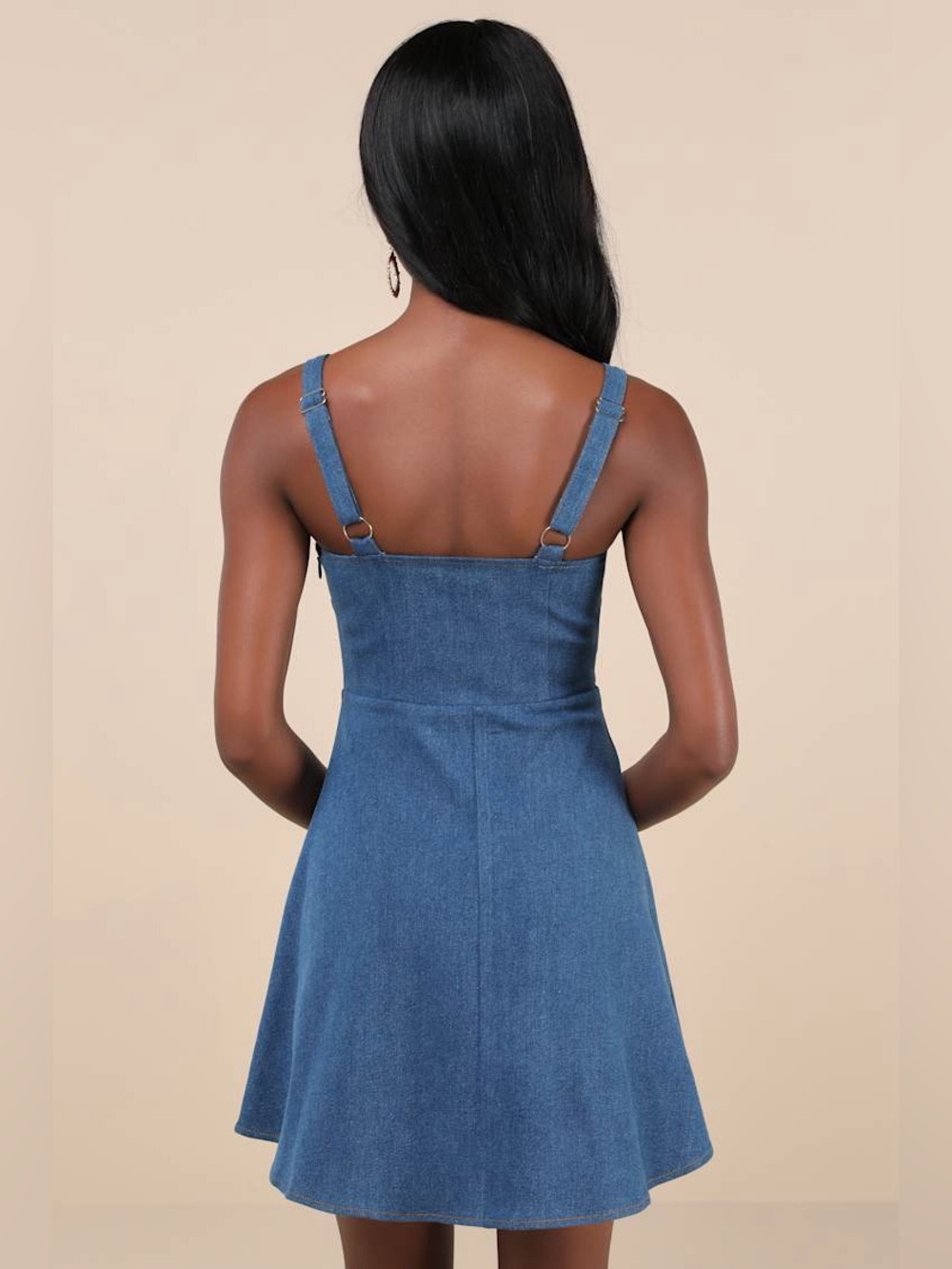 NWT Lulus Considered Charisma Blue Chambray Bustier Mini Dress - Picture 4 of 7